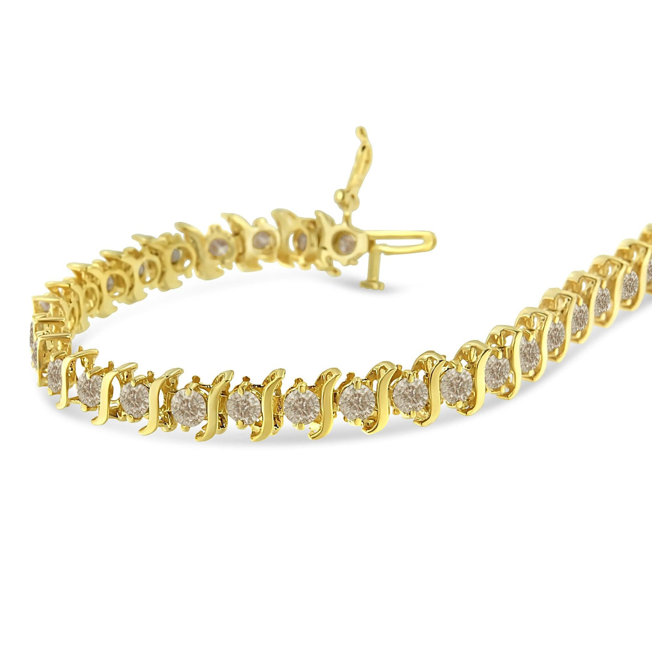 10K Yellow Gold Plated .925 Sterling Silver 7.0 cttw 2-Prong Set Round Brilliant Cut Diamond "S" Link Bracelet (J-K color, I1-I2 clarity) - 7" - KIAHMILLA