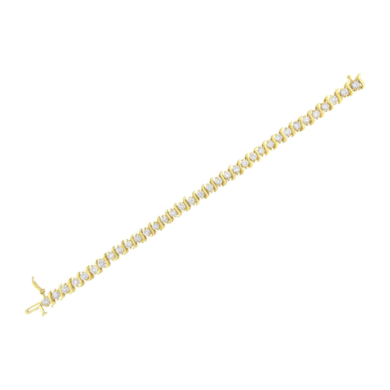 10K Yellow Gold Plated .925 Sterling Silver 7.0 cttw 2-Prong Set Round Brilliant Cut Diamond "S" Link Bracelet (J-K color, I1-I2 clarity) - 7" - KIAHMILLA