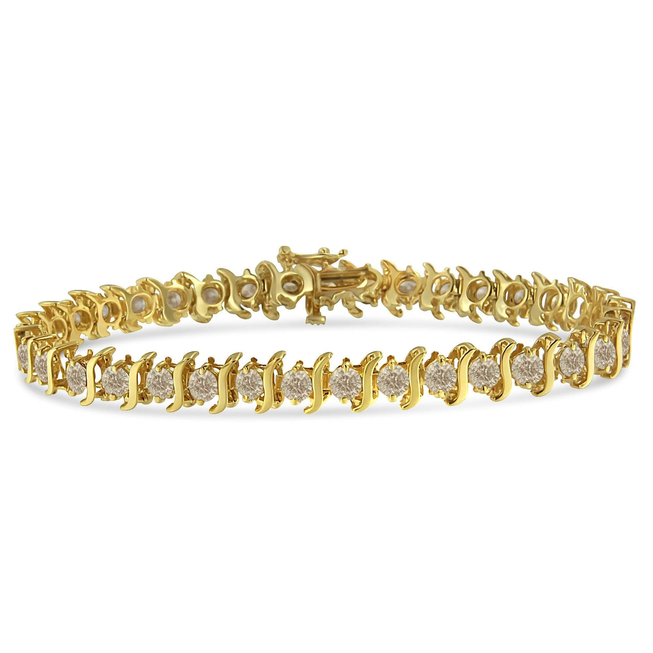 10K Yellow Gold Plated .925 Sterling Silver 7.0 cttw 2-Prong Set Round Brilliant Cut Diamond "S" Link Bracelet (J-K color, I1-I2 clarity) - 7" - KIAHMILLA