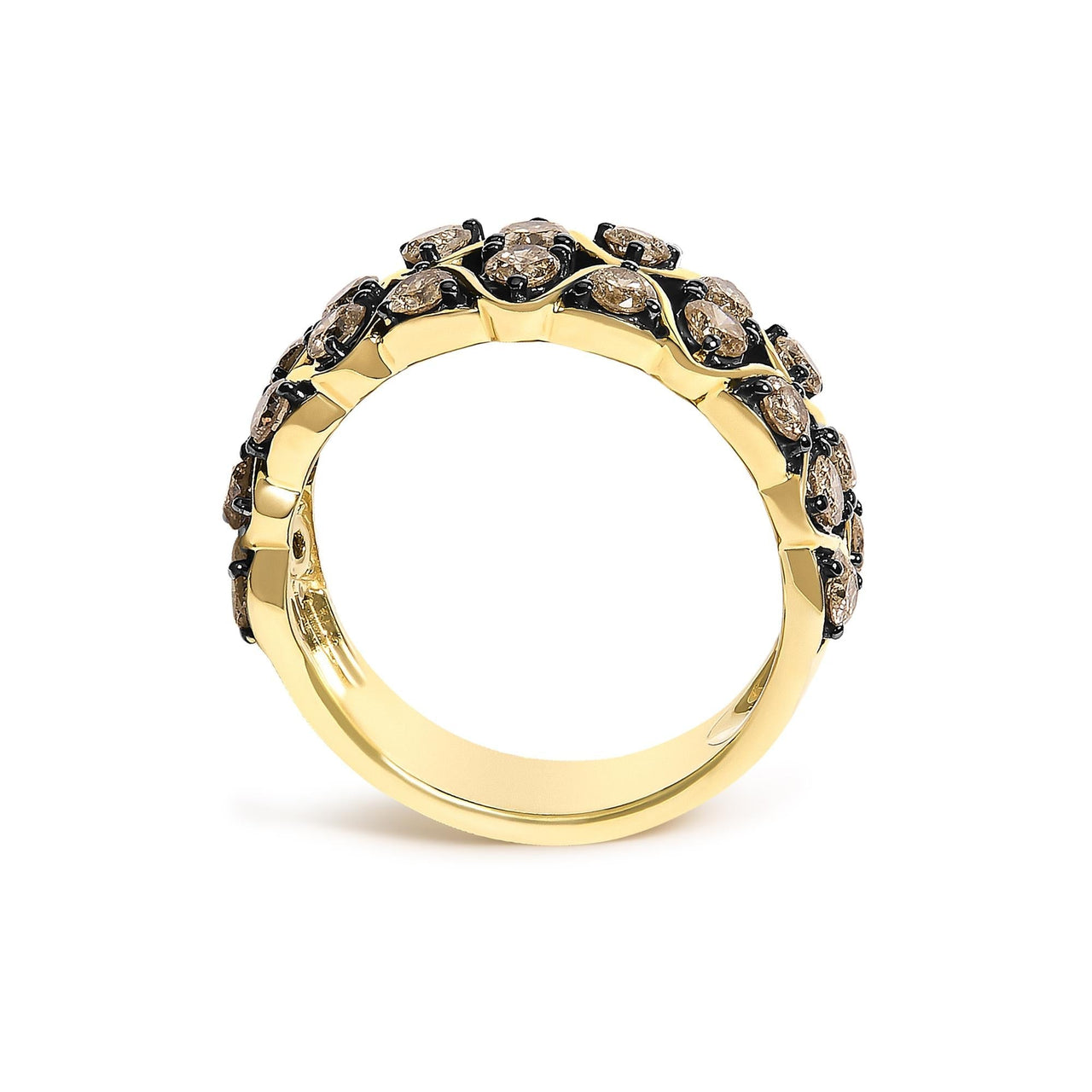 10K Yellow Gold Plated Sterling Silver 1 1/2 Cttw Brown Diamond Scalloped Band Ring - KIAHMILLA
