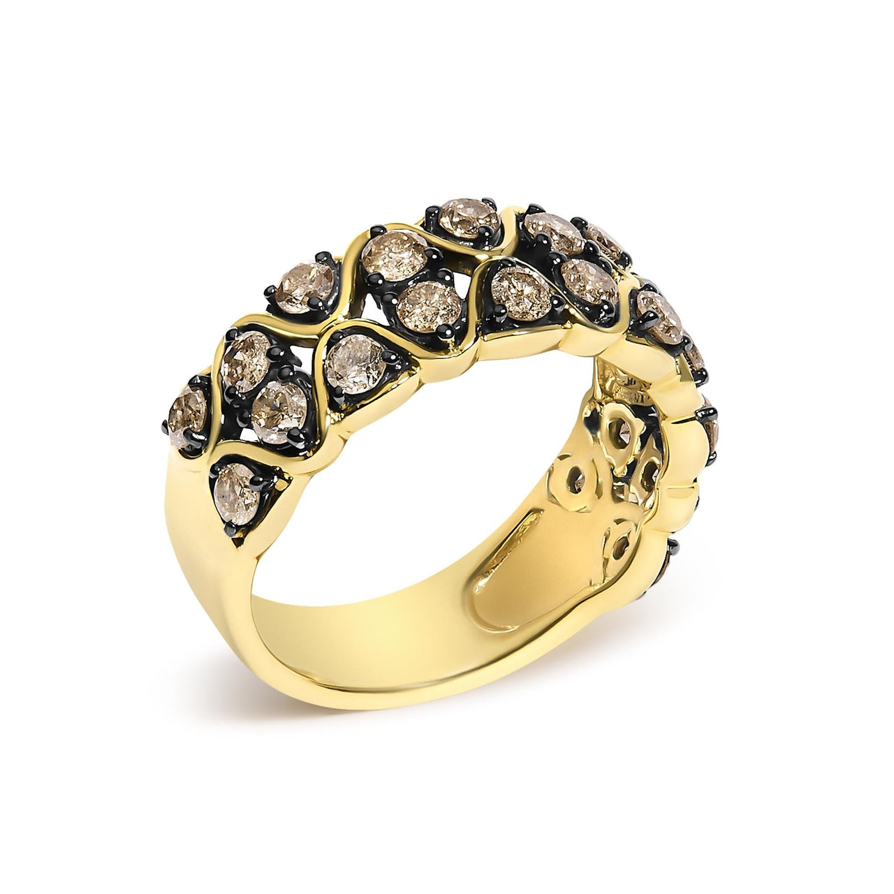 10K Yellow Gold Plated Sterling Silver 1 1/2 Cttw Brown Diamond Scalloped Band Ring - KIAHMILLA