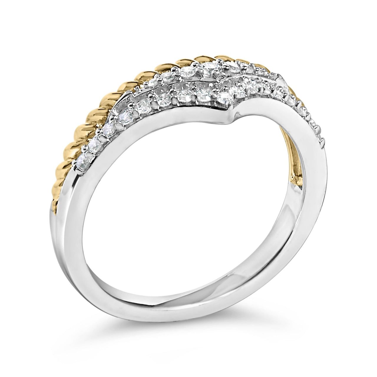 10K Yellow Gold Plated Sterling Silver 1/4 Cttw Diamond Chevron and Rope Band Ring - KIAHMILLA
