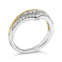 10K Yellow Gold Plated Sterling Silver 1/4 Cttw Diamond Chevron and Rope Band Ring - KIAHMILLA