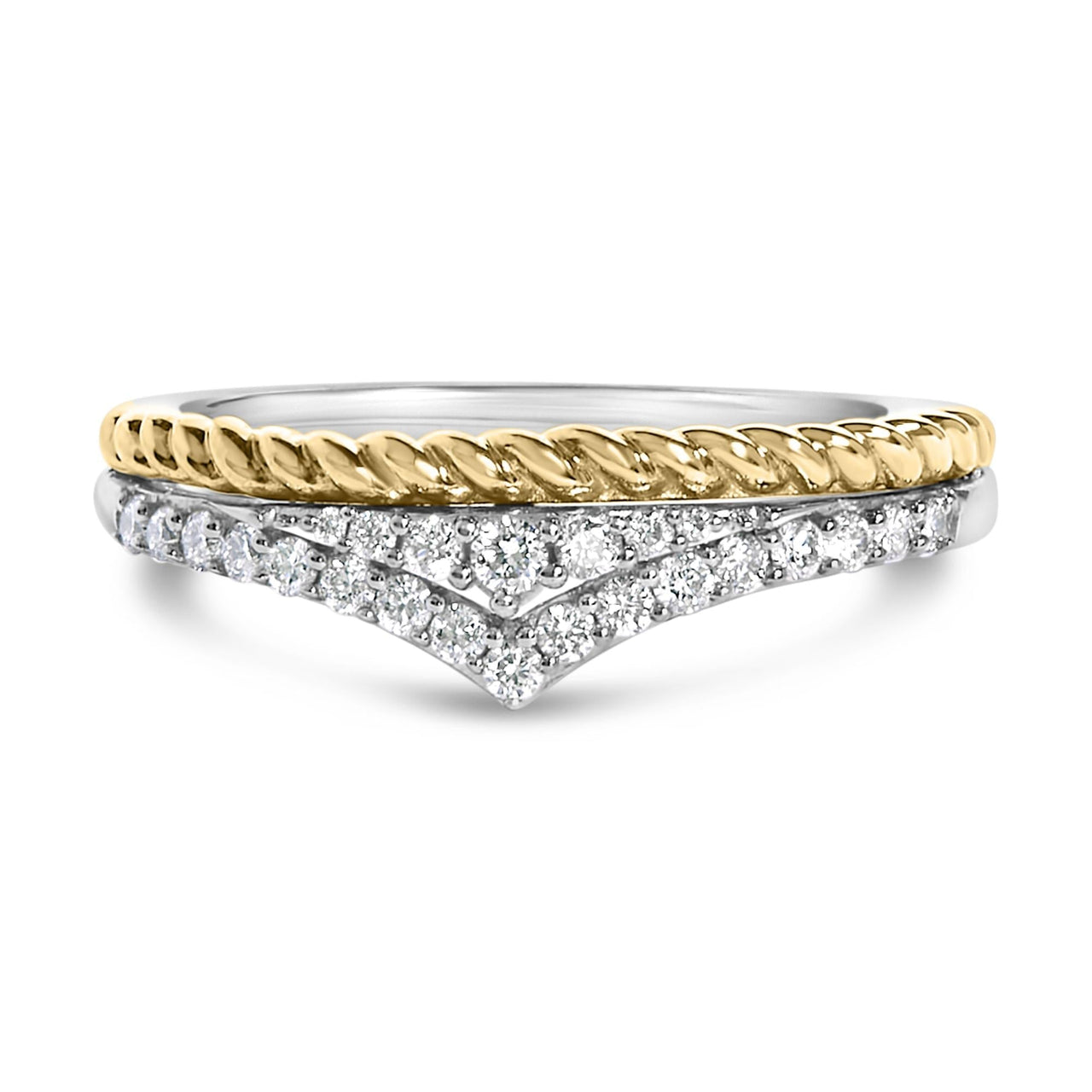 10K Yellow Gold Plated Sterling Silver 1/4 Cttw Diamond Chevron and Rope Band Ring - KIAHMILLA