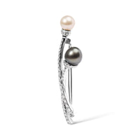 18K White Gold 3/5 Cttw Diamond and Cultured South Sea Black and White Pearl Brooch Pin (H-I Color, VS1-VS2 Clarity)