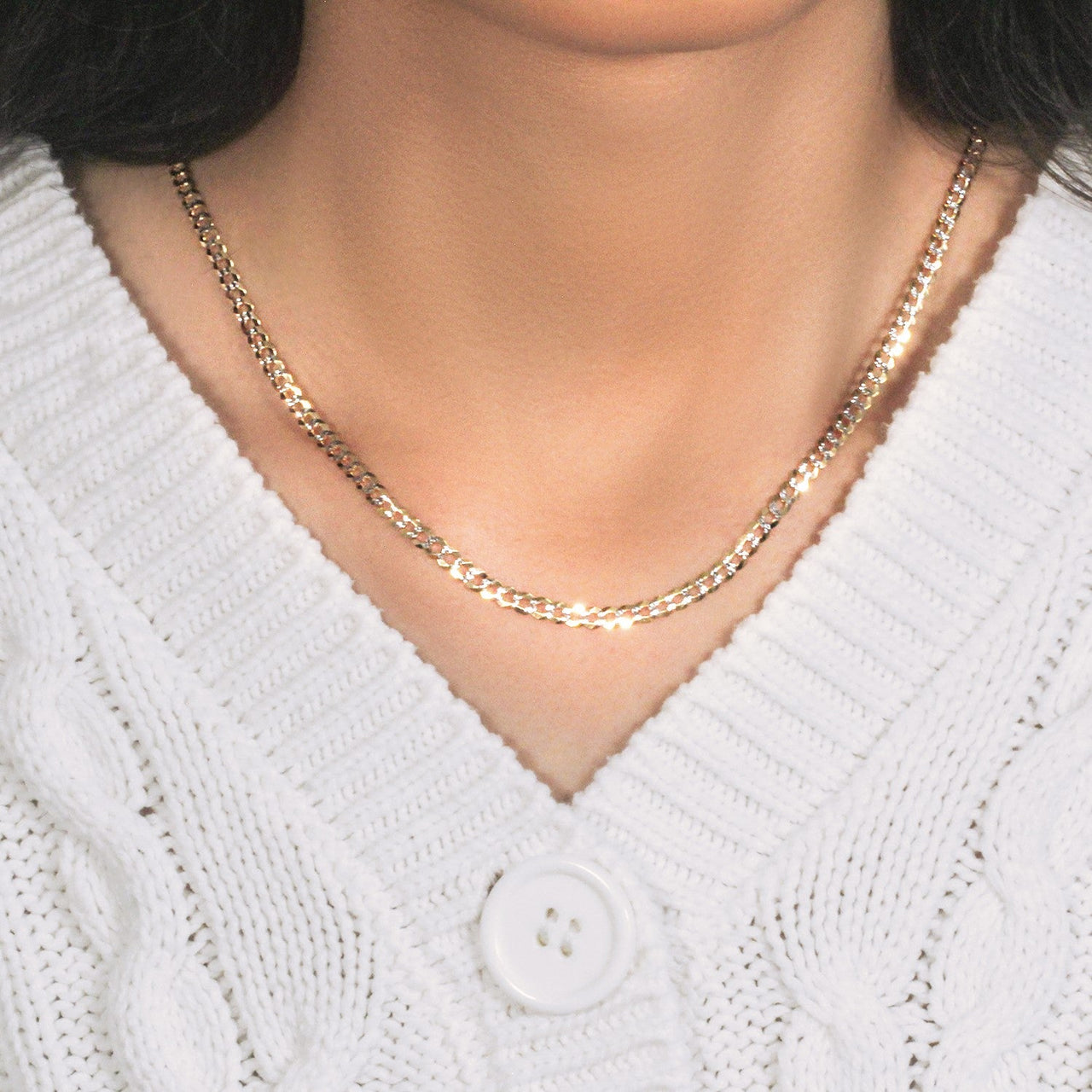 14k Two Tone Gold Pave Curb Chain (3.60 mm) - KIAHMILLA