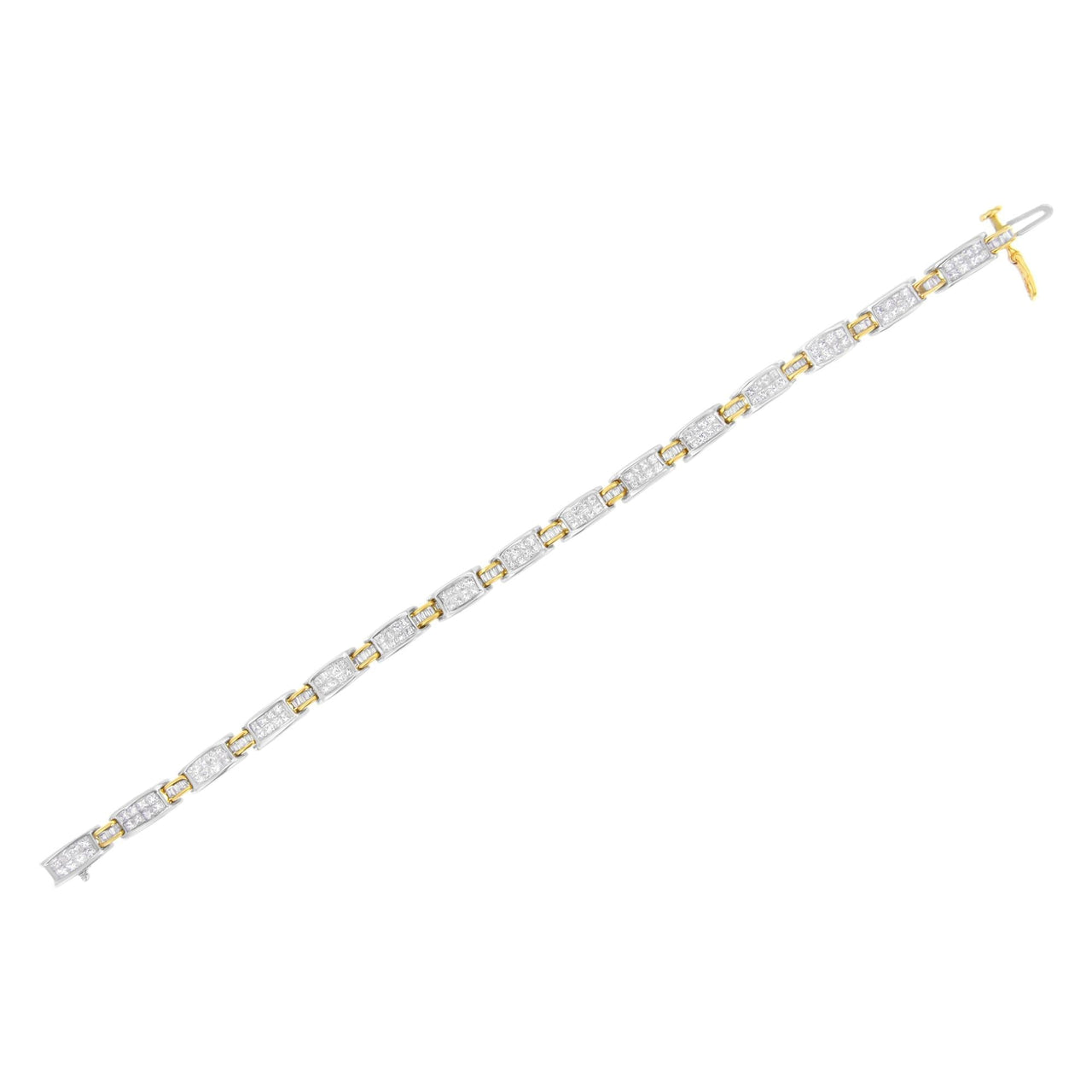 14K Two-Tone Gold Princess and Baguette-Cut Diamond Link Bracelet (3.00 cttw, H-I Color, SI1-SI2 Clarity) - KIAHMILLA