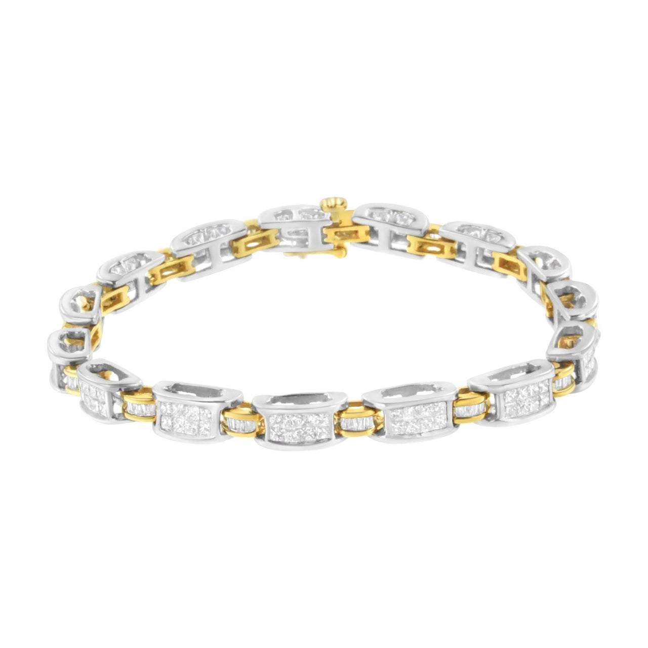 14K Two-Tone Gold Princess and Baguette-Cut Diamond Link Bracelet (3.00 cttw, H-I Color, SI1-SI2 Clarity) - KIAHMILLA