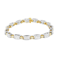 14K Two-Tone Gold Princess and Baguette-Cut Diamond Link Bracelet (3.00 cttw, H-I Color, SI1-SI2 Clarity) - KIAHMILLA