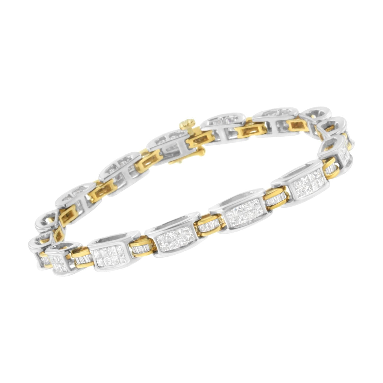 14K Two-Tone Gold Princess and Baguette-Cut Diamond Link Bracelet (3.00 cttw, H-I Color, SI1-SI2 Clarity) - KIAHMILLA