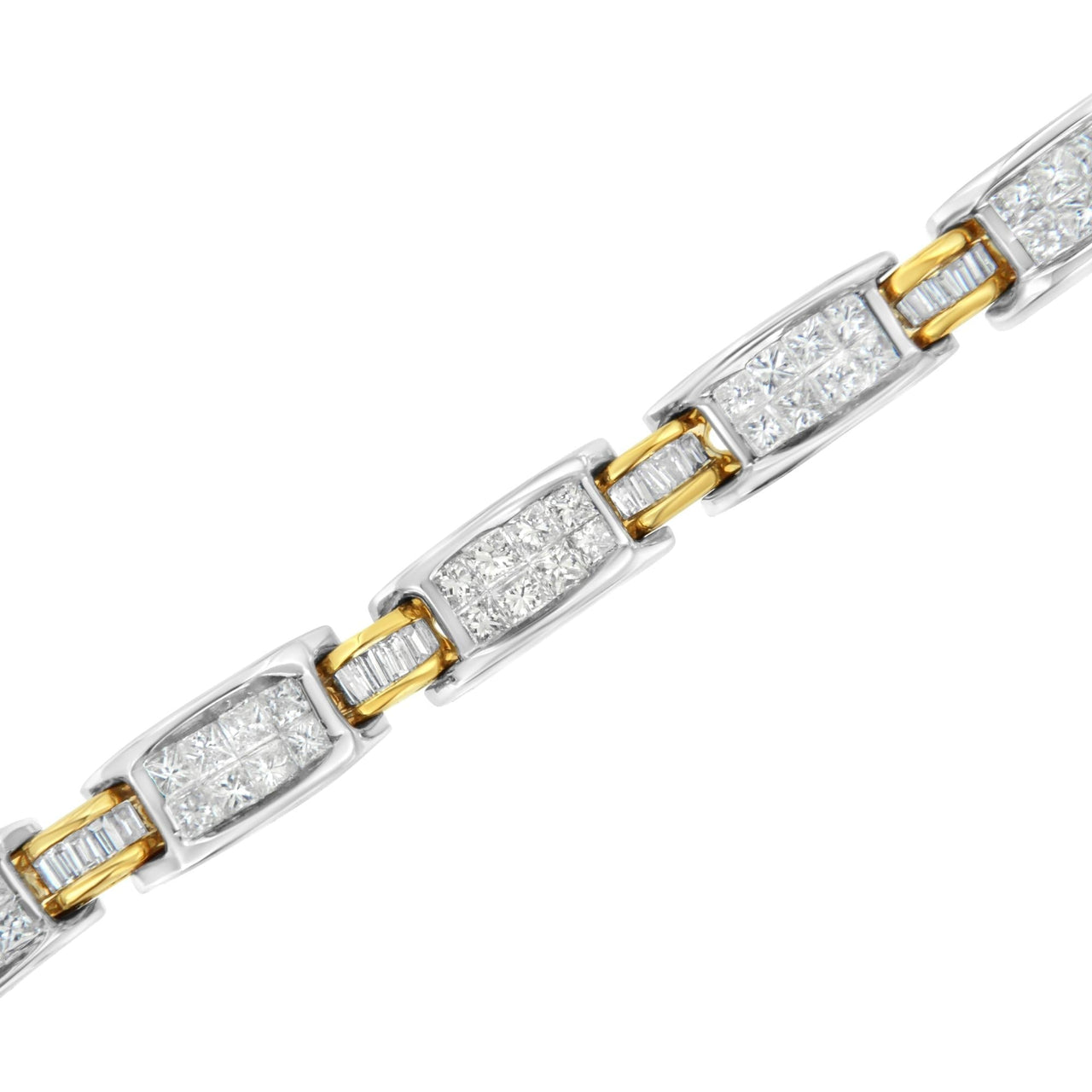 14K Two-Tone Gold Princess and Baguette-Cut Diamond Link Bracelet (3.00 cttw, H-I Color, SI1-SI2 Clarity) - KIAHMILLA