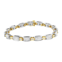 14K Two-Tone Gold Princess and Baguette-Cut Diamond Link Bracelet (3.00 cttw, H-I Color, SI1-SI2 Clarity) - KIAHMILLA