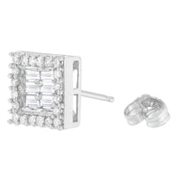 14K White Gold 1 cttw Round and Baguette Diamond Stud Earrings (H-I, SI1-SI2) - KIAHMILLA