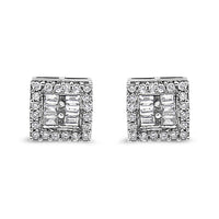 14K White Gold 1 cttw Round and Baguette Diamond Stud Earrings (H-I, SI1-SI2) - KIAHMILLA