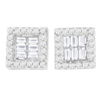 14K White Gold 1 cttw Round and Baguette Diamond Stud Earrings (H-I, SI1-SI2) - KIAHMILLA