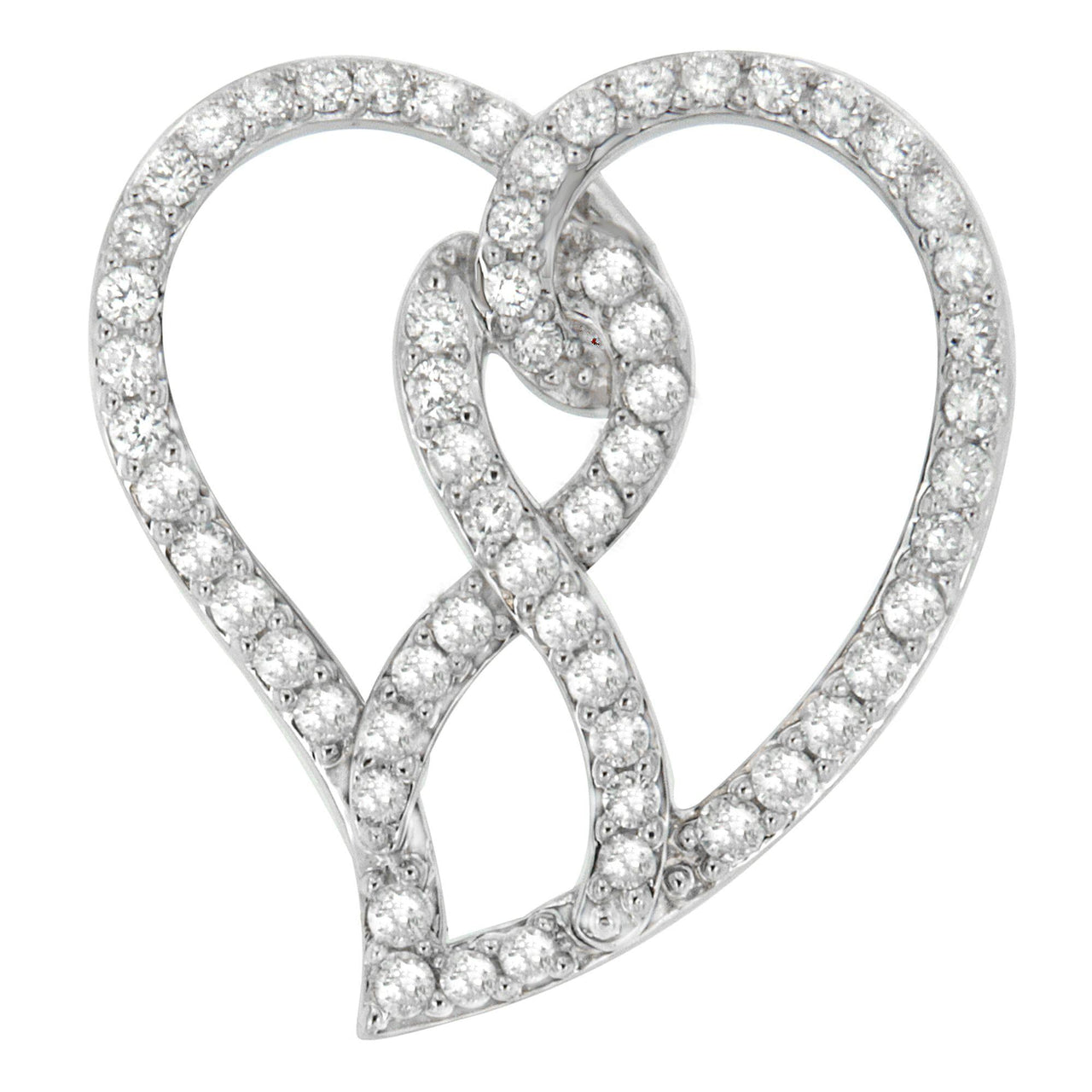 14K White Gold 1.0 Cttw White Diamond Awareness Ribbon & Open Heart 18" Pendant Necklace (H-I Color, I1-I2 Clarity) - White Diamond Ribbon - KIAHMILLA