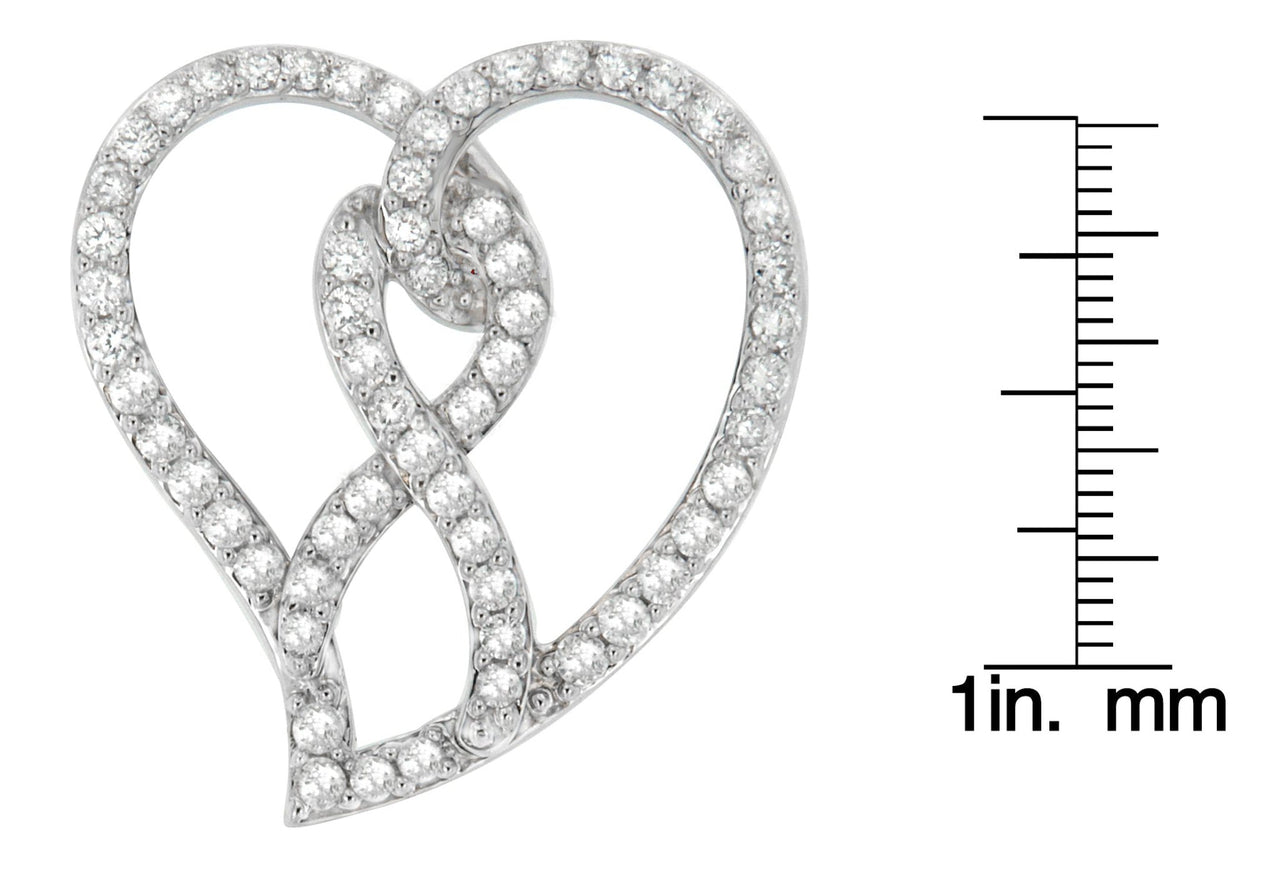 14K White Gold 1.0 Cttw White Diamond Awareness Ribbon & Open Heart 18" Pendant Necklace (H-I Color, I1-I2 Clarity) - White Diamond Ribbon - KIAHMILLA