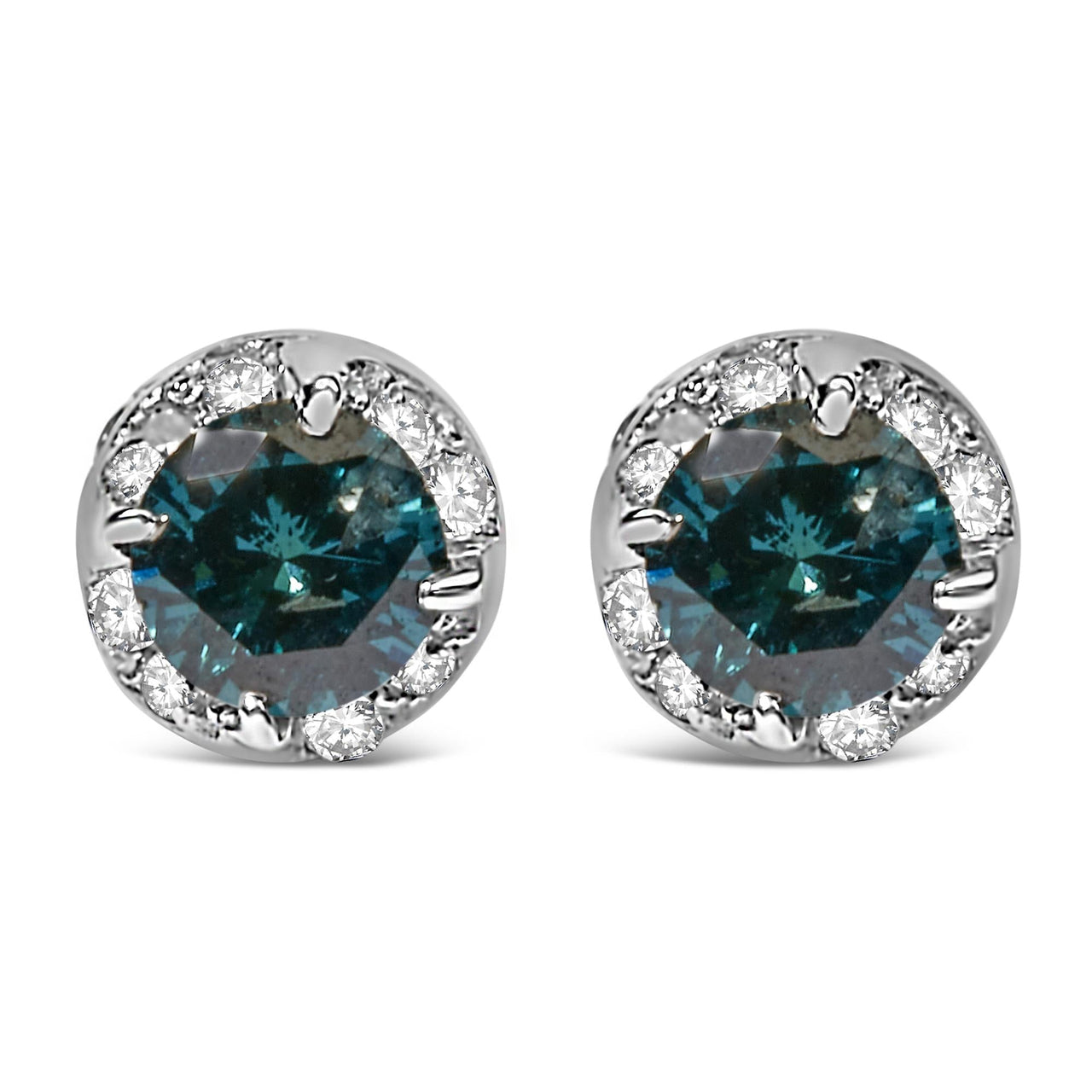 14K White Gold 1/2 cttw White and Treated Blue Round Diamond Earrings (I-J I2-I3) - KIAHMILLA