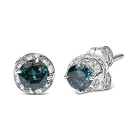 14K White Gold 1/2 cttw White and Treated Blue Round Diamond Earrings (I-J I2-I3) - KIAHMILLA