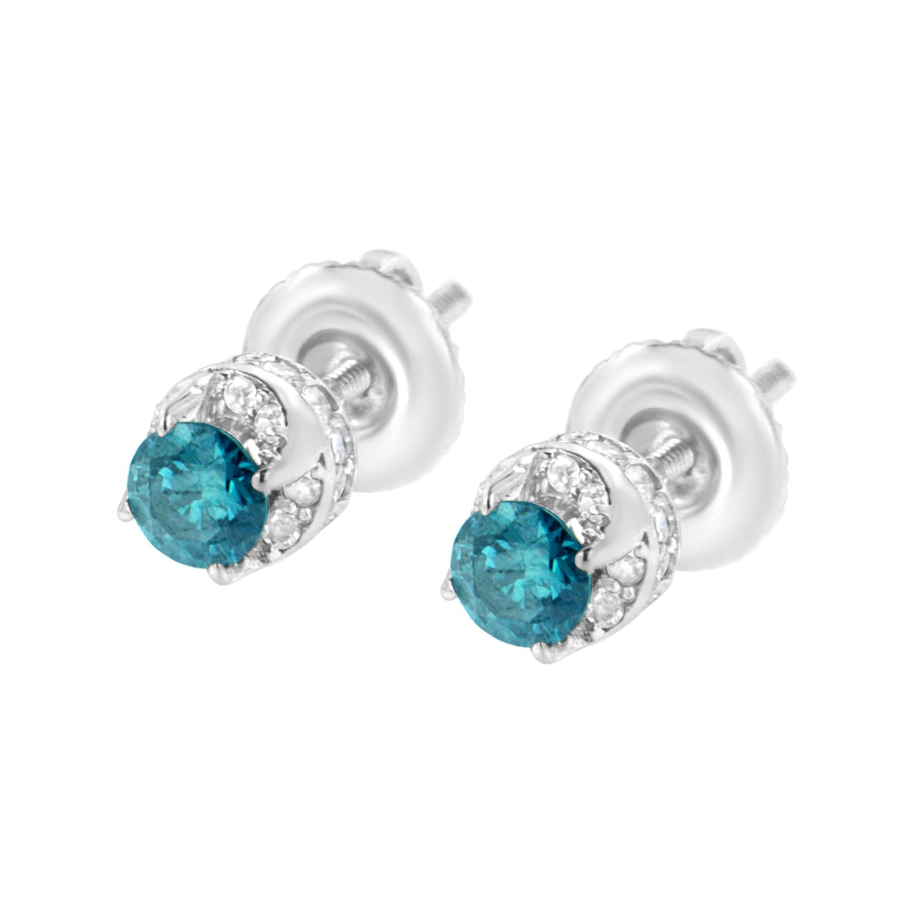 14K White Gold 1/2 cttw White and Treated Blue Round Diamond Earrings (I-J I2-I3) - KIAHMILLA
