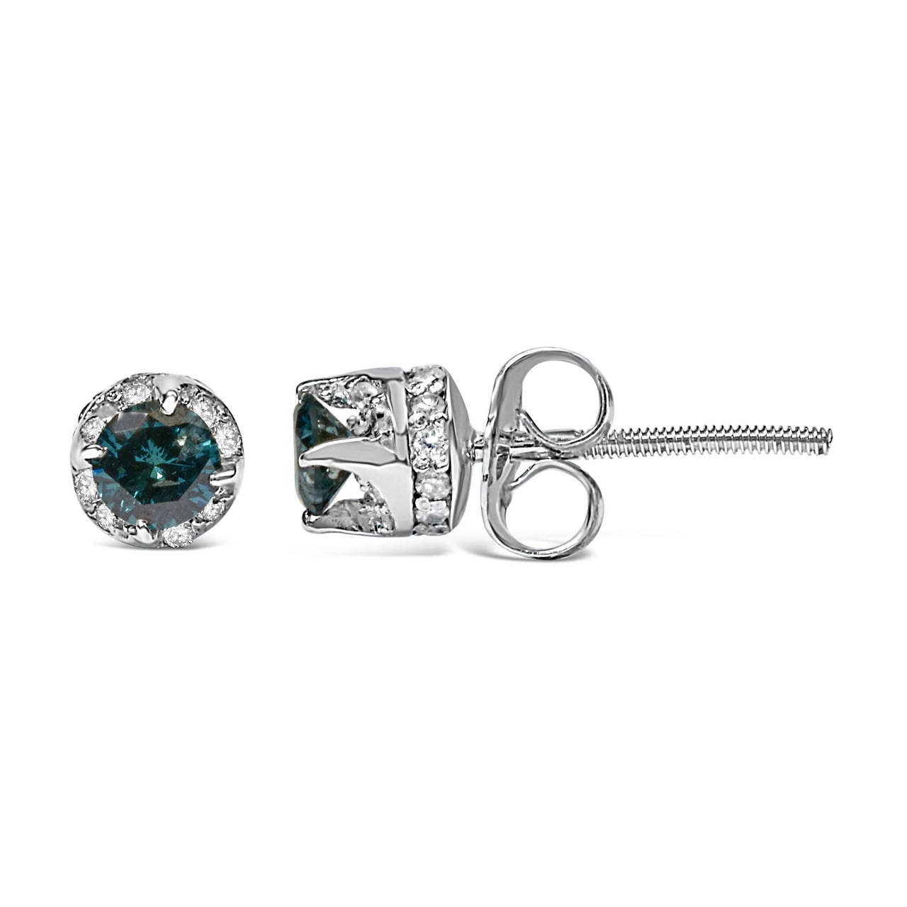 14K White Gold 1/2 cttw White and Treated Blue Round Diamond Earrings (I-J I2-I3) - KIAHMILLA
