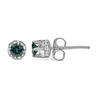 14K White Gold 1/2 cttw White and Treated Blue Round Diamond Earrings (I-J I2-I3) - KIAHMILLA