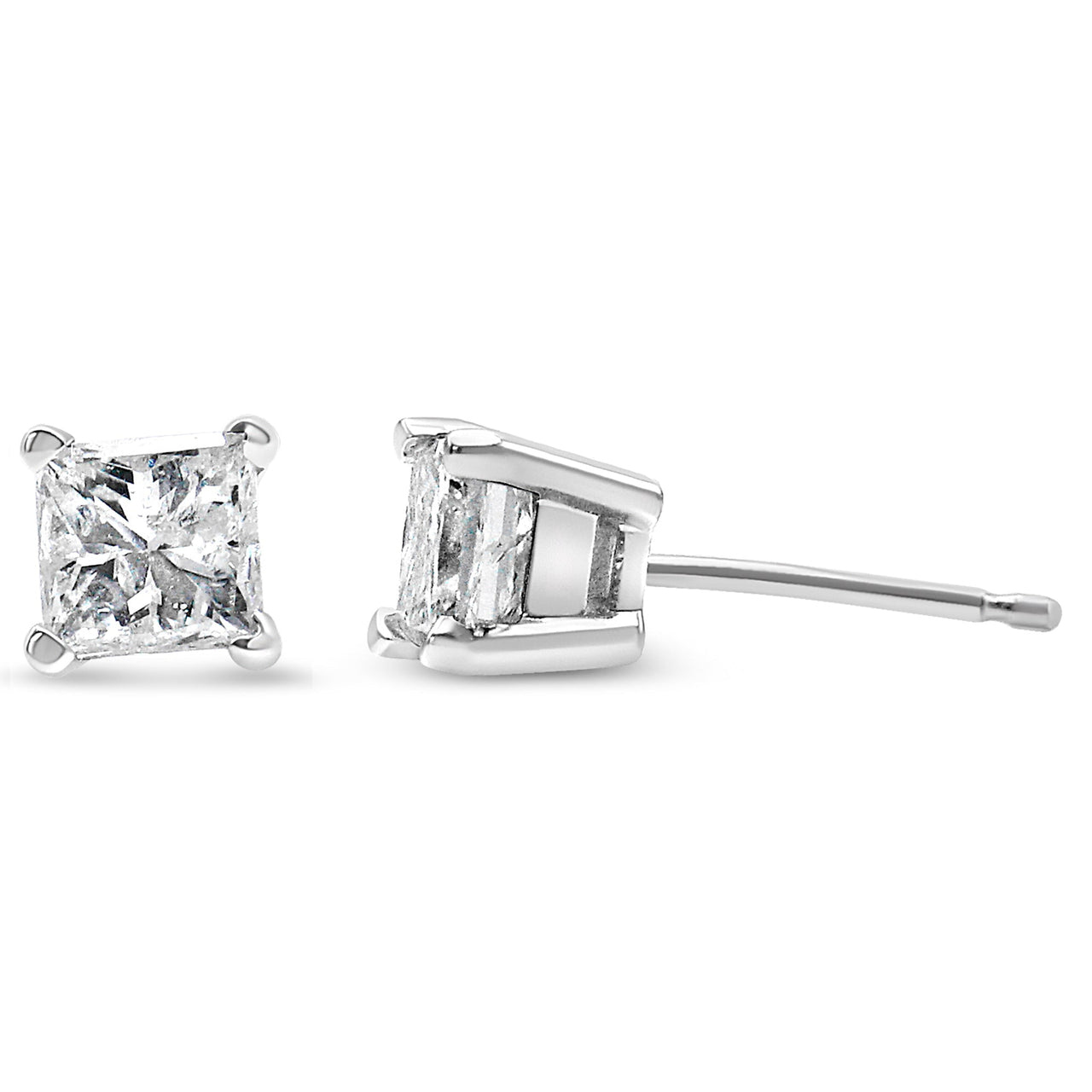14K White Gold 1/2ct TDW Princess Cut Diamond Solitaire Stud Earrings (G-H, SI2-I1) - KIAHMILLA