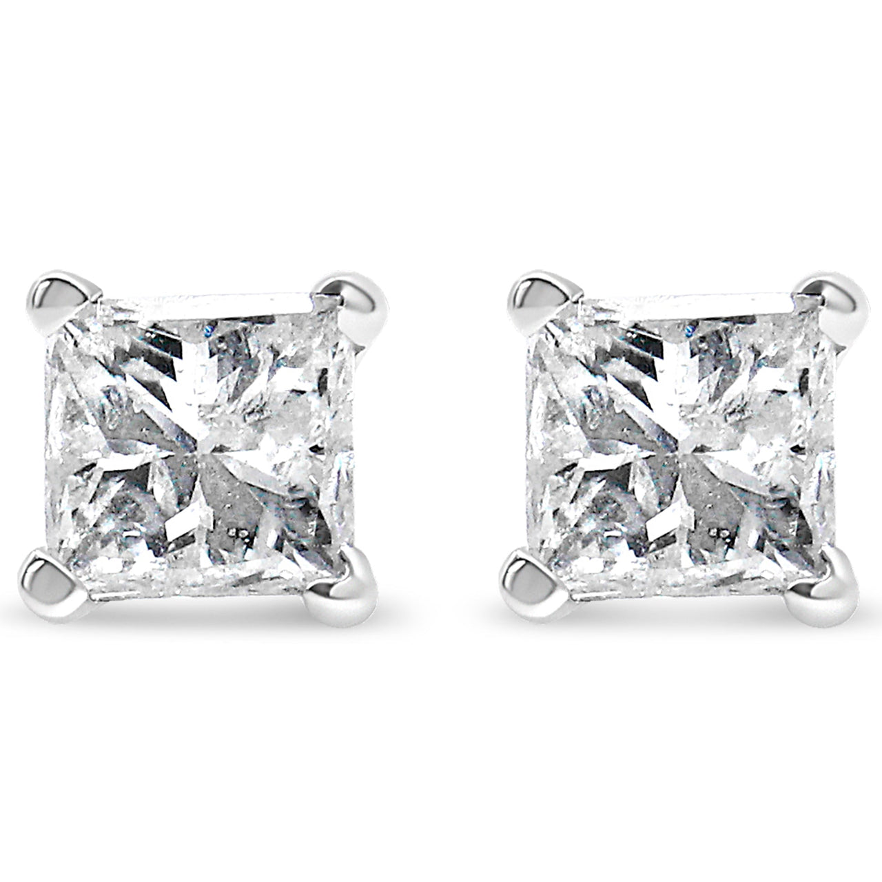 14K White Gold 1/2ct TDW Princess Cut Diamond Solitaire Stud Earrings (G-H, SI2-I1) - KIAHMILLA