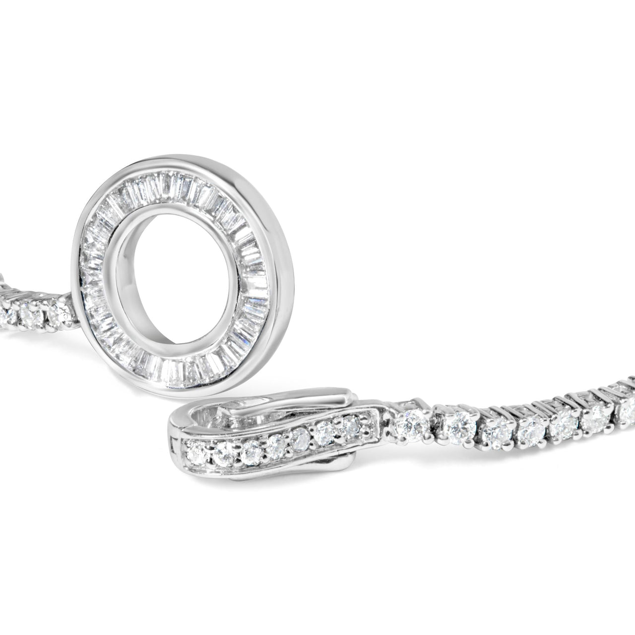 14K White Gold 2-1/2 Cttw Baguette and Round Diamond Toggle Tennis Bracelet - KIAHMILLA