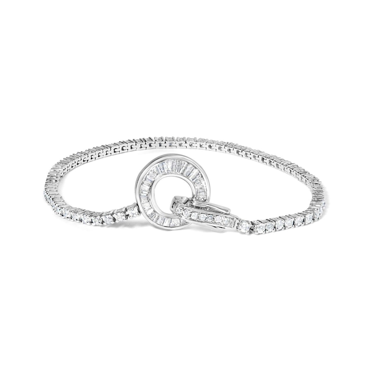 14K White Gold 2-1/2 Cttw Baguette and Round Diamond Toggle Tennis Bracelet - KIAHMILLA