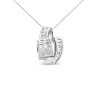 14K White Gold 2 cttw Princess and Baguette Cut Diamond Double Loop Pendant Necklace (G-H, VS1-VS2) - KIAHMILLA