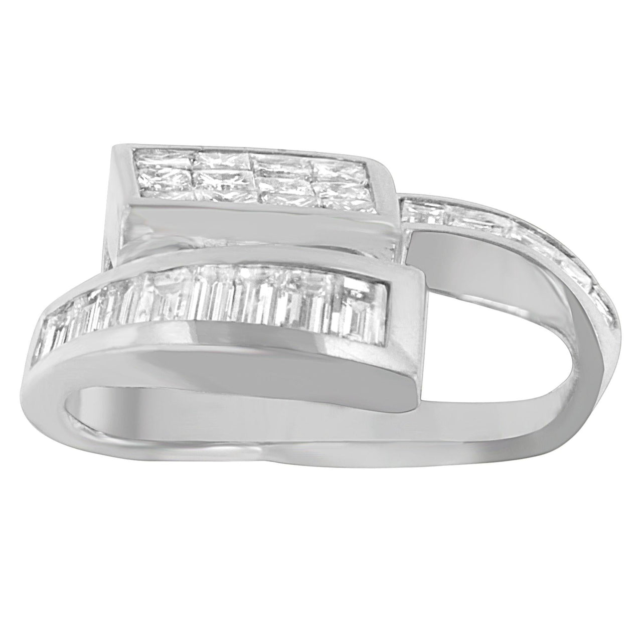14K White Gold 2 cttw Princess and Baguette Cut Diamond Double Loop Pendant Necklace (G-H, VS1-VS2) - KIAHMILLA