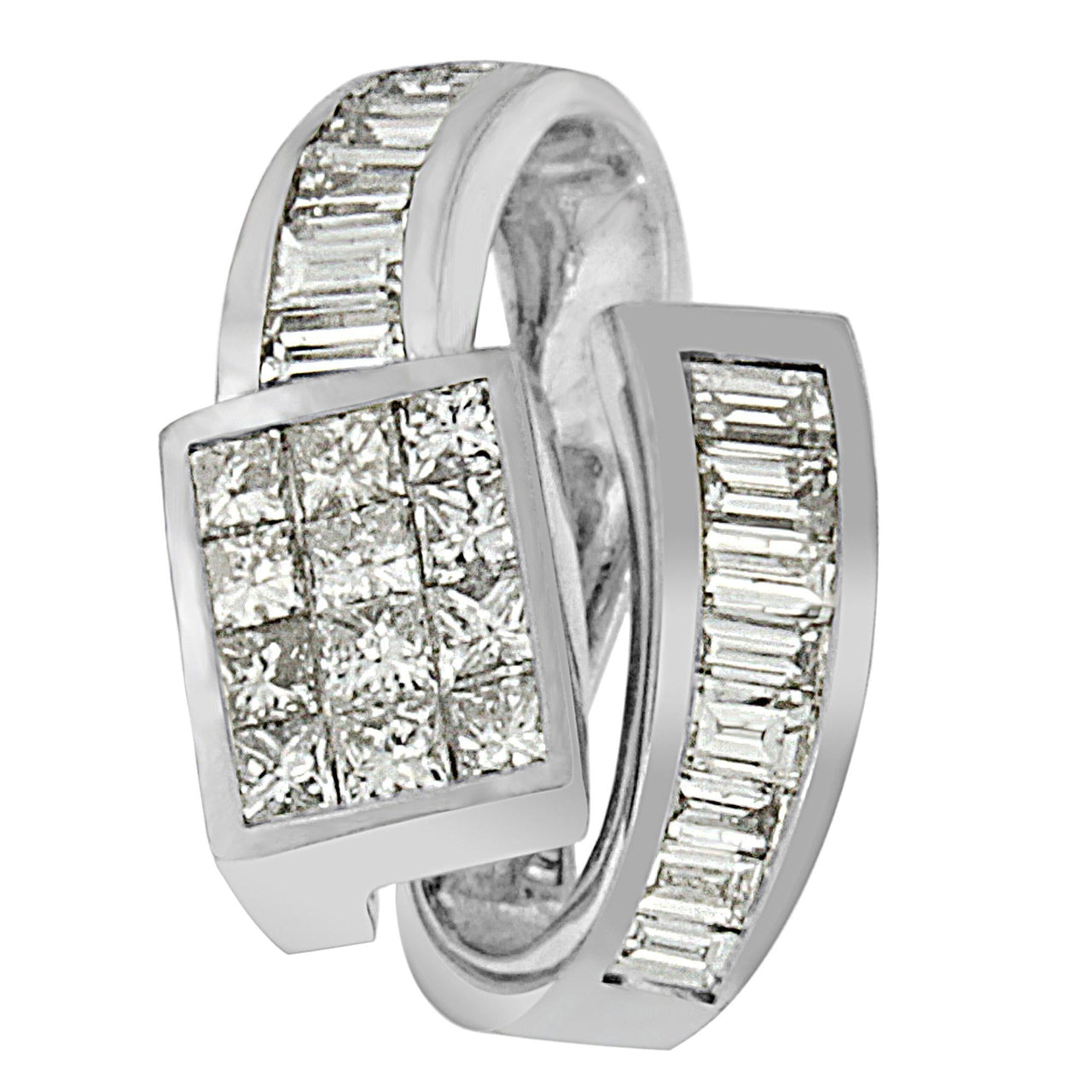 14K White Gold 2 cttw Princess and Baguette Cut Diamond Double Loop Pendant Necklace (G-H, VS1-VS2) - KIAHMILLA