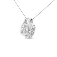 14K White Gold 2 cttw Princess and Baguette Cut Diamond Double Loop Pendant Necklace (G-H, VS1-VS2) - KIAHMILLA