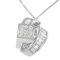 14K White Gold 2 cttw Princess and Baguette Cut Diamond Double Loop Pendant Necklace (G-H, VS1-VS2) - KIAHMILLA