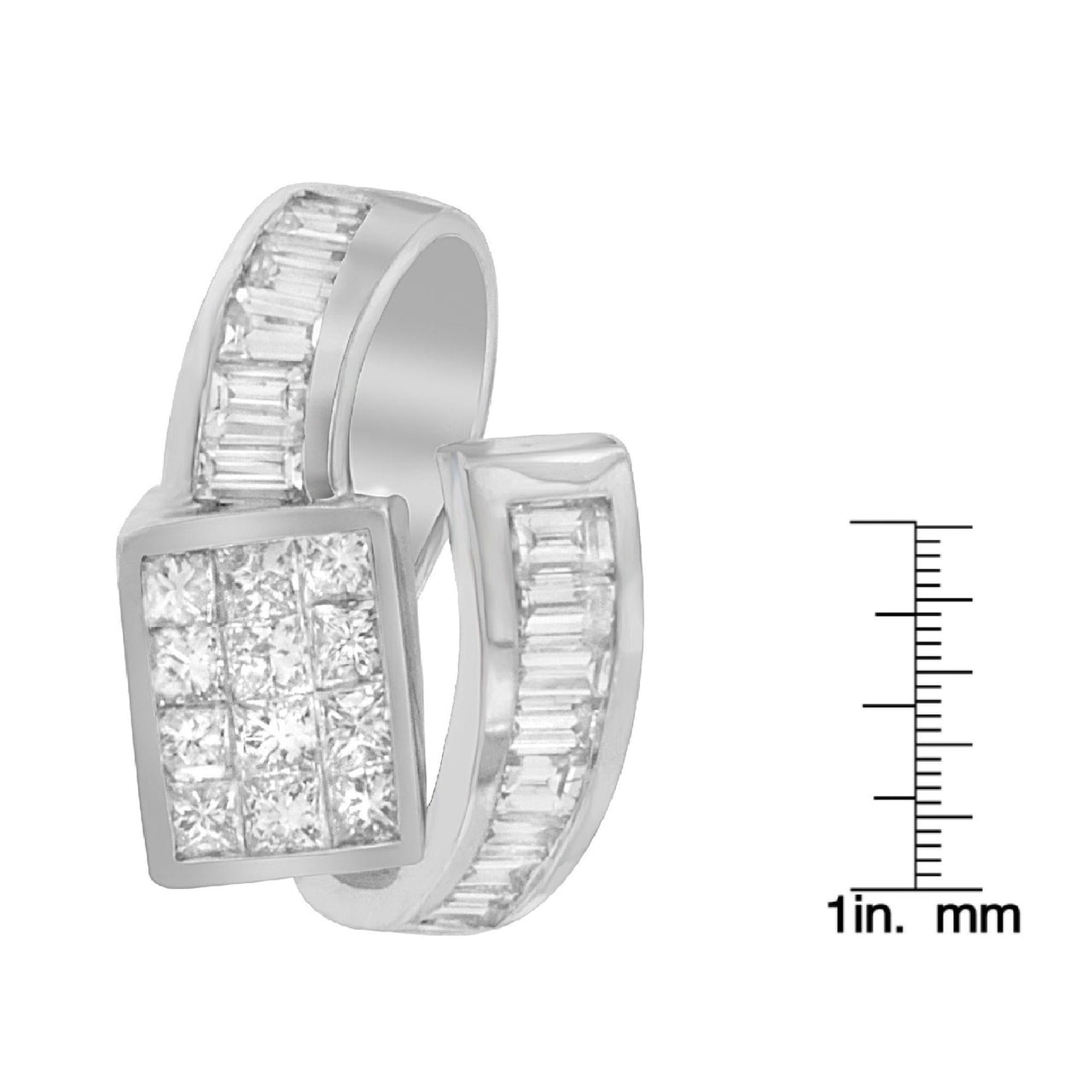 14K White Gold 2 cttw Princess and Baguette Cut Diamond Double Loop Pendant Necklace (G-H, VS1-VS2) - KIAHMILLA