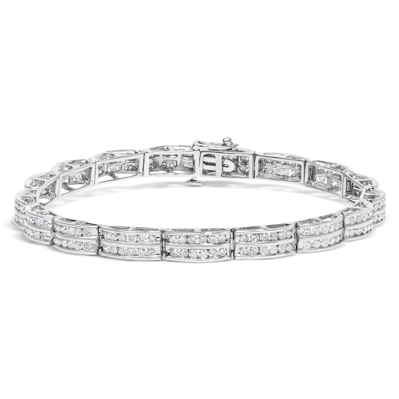 14K White Gold 3 1/5 Cttw Channel Set Diamond Double Row Tennis Bracelet (H-I Color, I1-I2 Clarity) - 7" Inches - KIAHMILLA