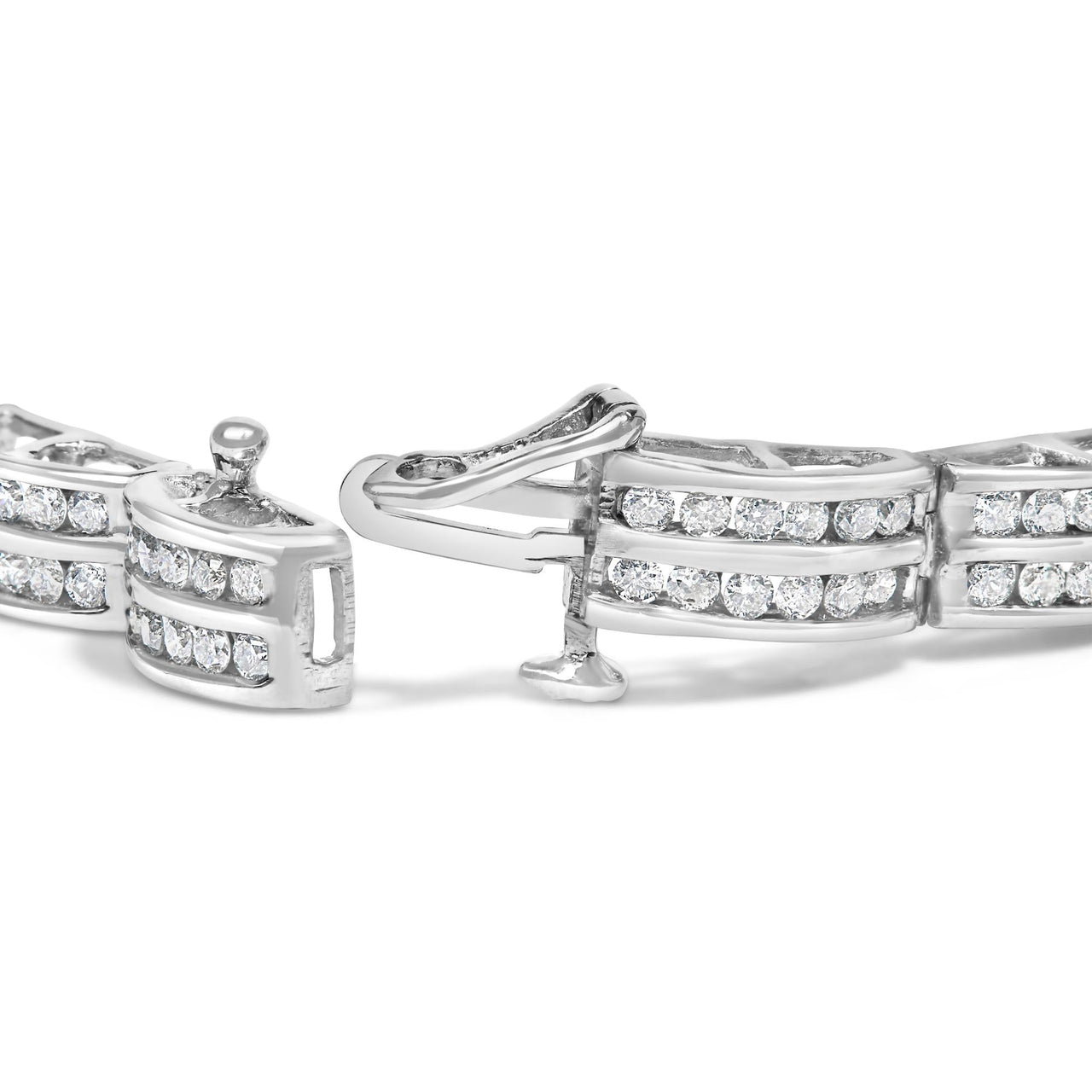 14K White Gold 3 1/5 Cttw Channel Set Diamond Double Row Tennis Bracelet (H-I Color, I1-I2 Clarity) - 7" Inches - KIAHMILLA