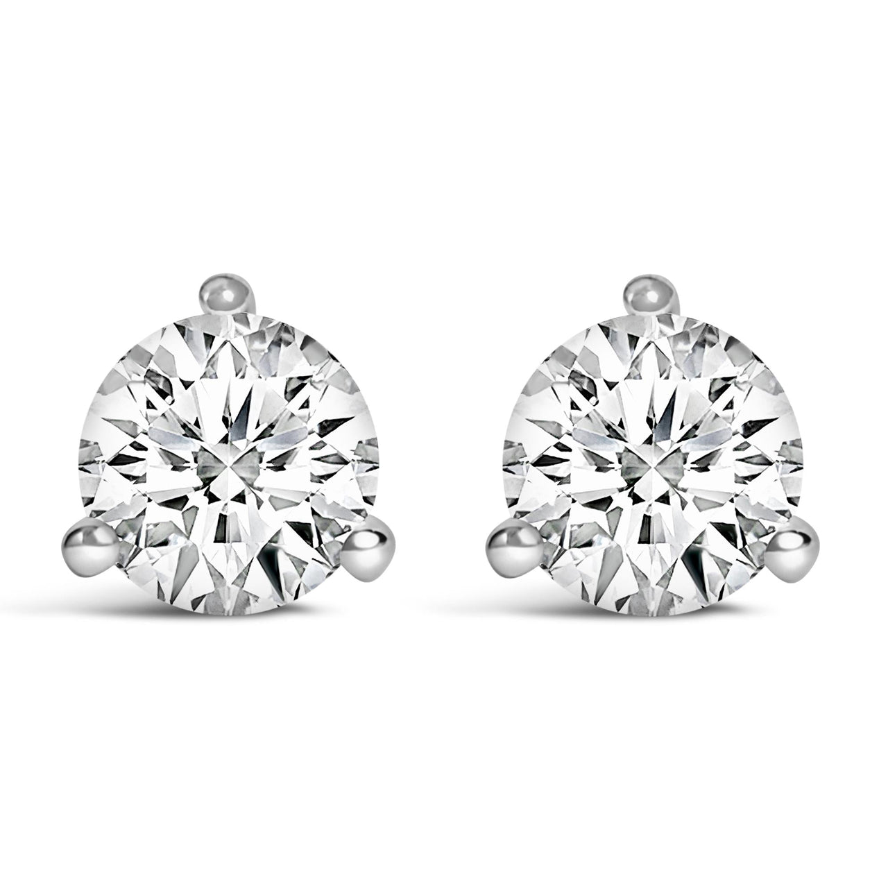 14K White Gold 3-Prong Martini Set Brilliant Round-Cut Solitaire Lab Grown Diamond Screwback Stud Earrings - KIAHMILLA