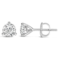 14K White Gold 3-Prong Martini Set Brilliant Round-Cut Solitaire Lab Grown Diamond Screwback Stud Earrings - KIAHMILLA