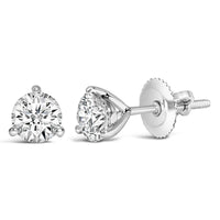 14K White Gold 3-Prong Martini Set Brilliant Round-Cut Solitaire Lab Grown Diamond Screwback Stud Earrings - KIAHMILLA