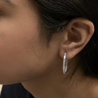 14K White Gold 3.00 Cttw Princess Diamond Inside Out Elongated Hoop Earrings - KIAHMILLA