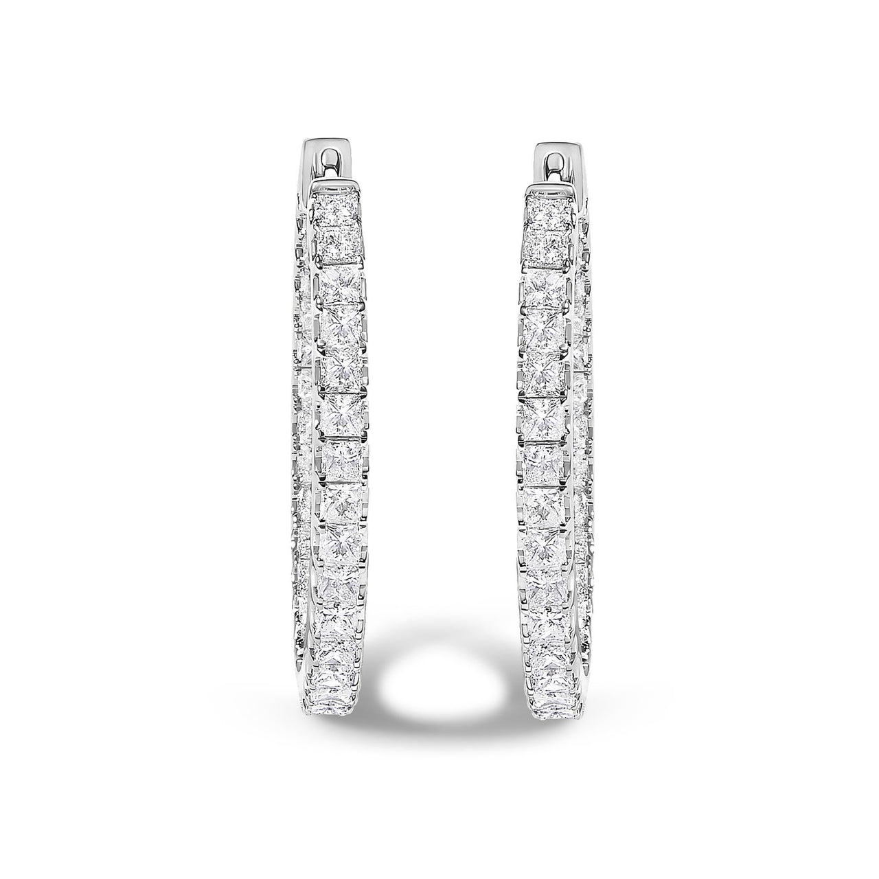 14K White Gold 3.00 Cttw Princess Diamond Inside Out Elongated Hoop Earrings - KIAHMILLA