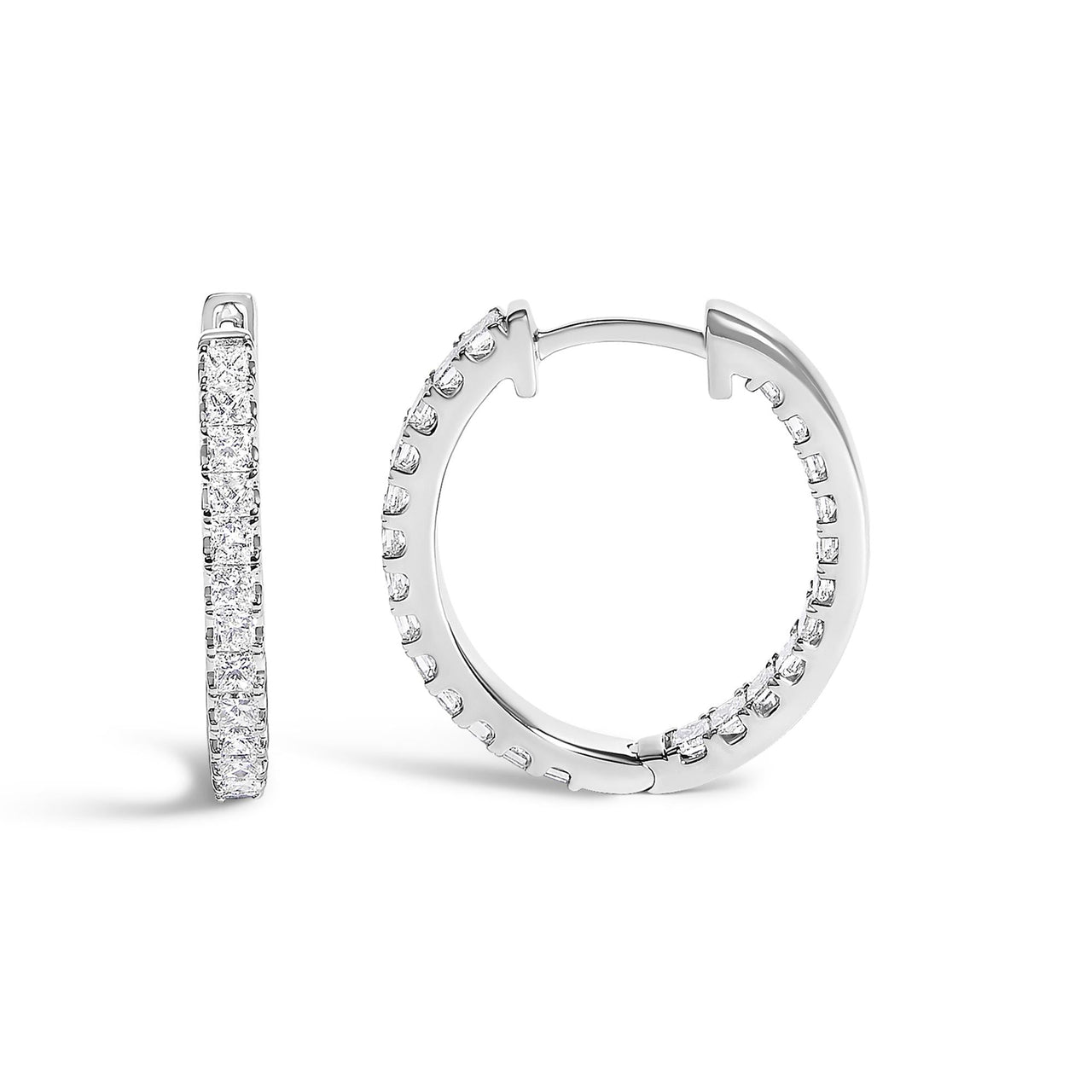 14K White Gold 3.00 Cttw Princess Diamond Inside Out Elongated Hoop Earrings - KIAHMILLA