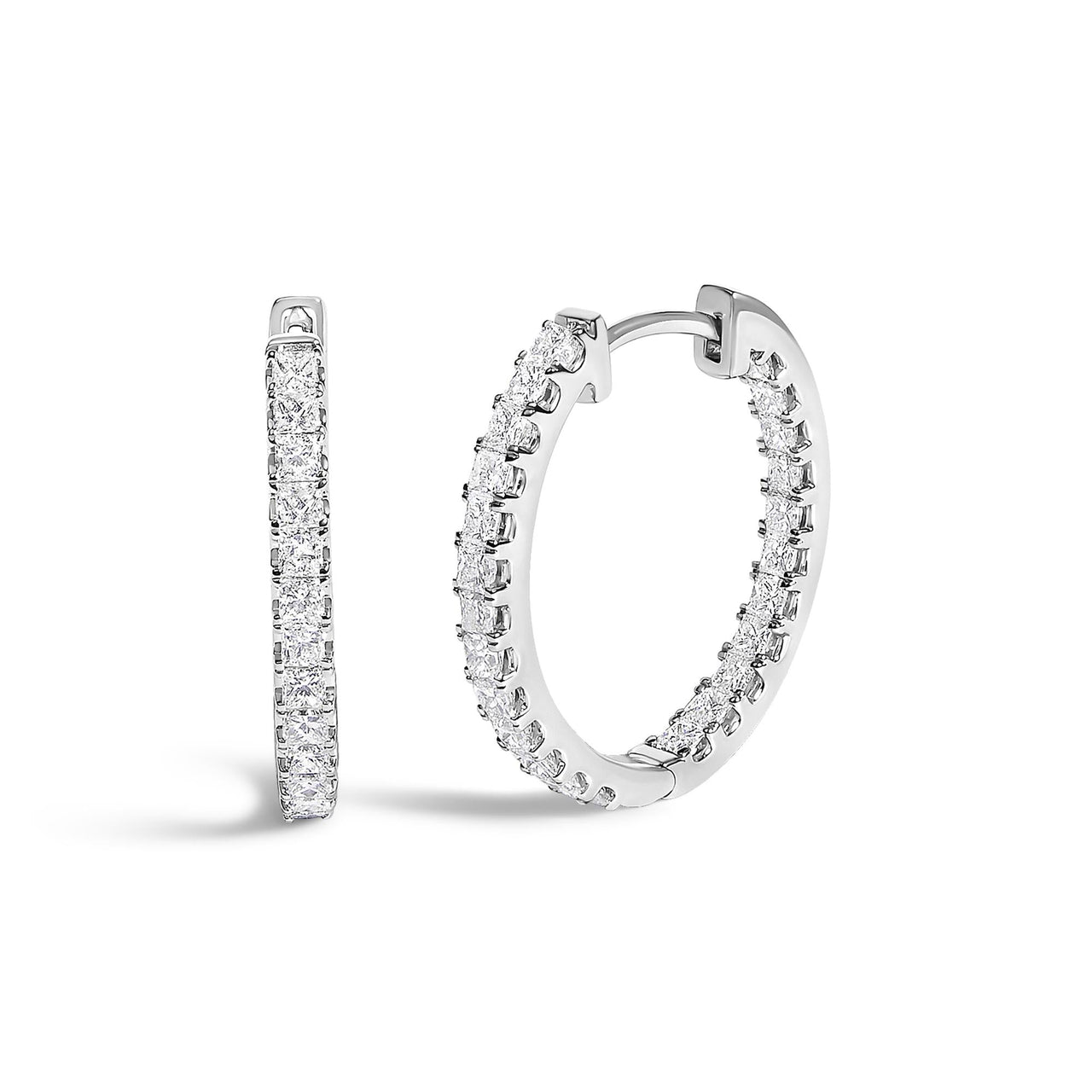 14K White Gold 3.00 Cttw Princess Diamond Inside Out Elongated Hoop Earrings - KIAHMILLA