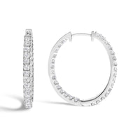 14K White Gold 3.00 Cttw Princess Diamond Inside Out Elongated Hoop Earrings - KIAHMILLA