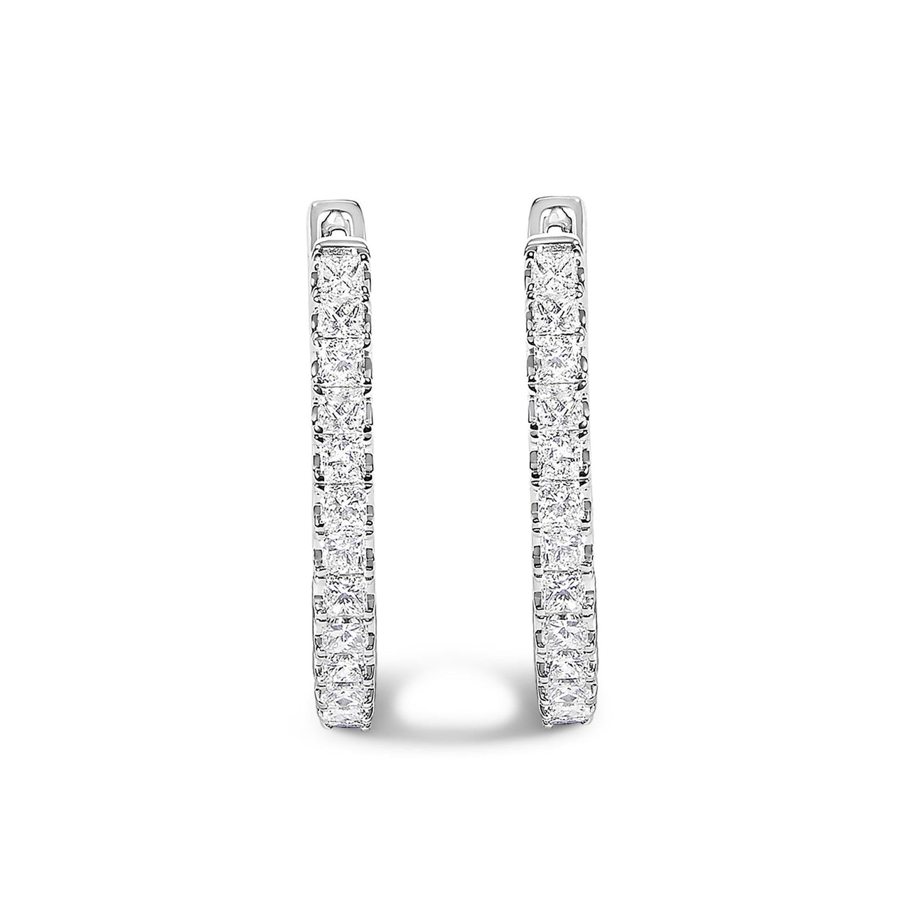 14K White Gold 3.00 Cttw Princess Diamond Inside Out Elongated Hoop Earrings - KIAHMILLA