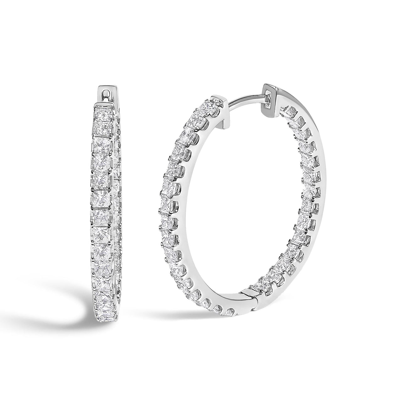 14K White Gold 3.00 Cttw Princess Diamond Inside Out Elongated Hoop Earrings - KIAHMILLA