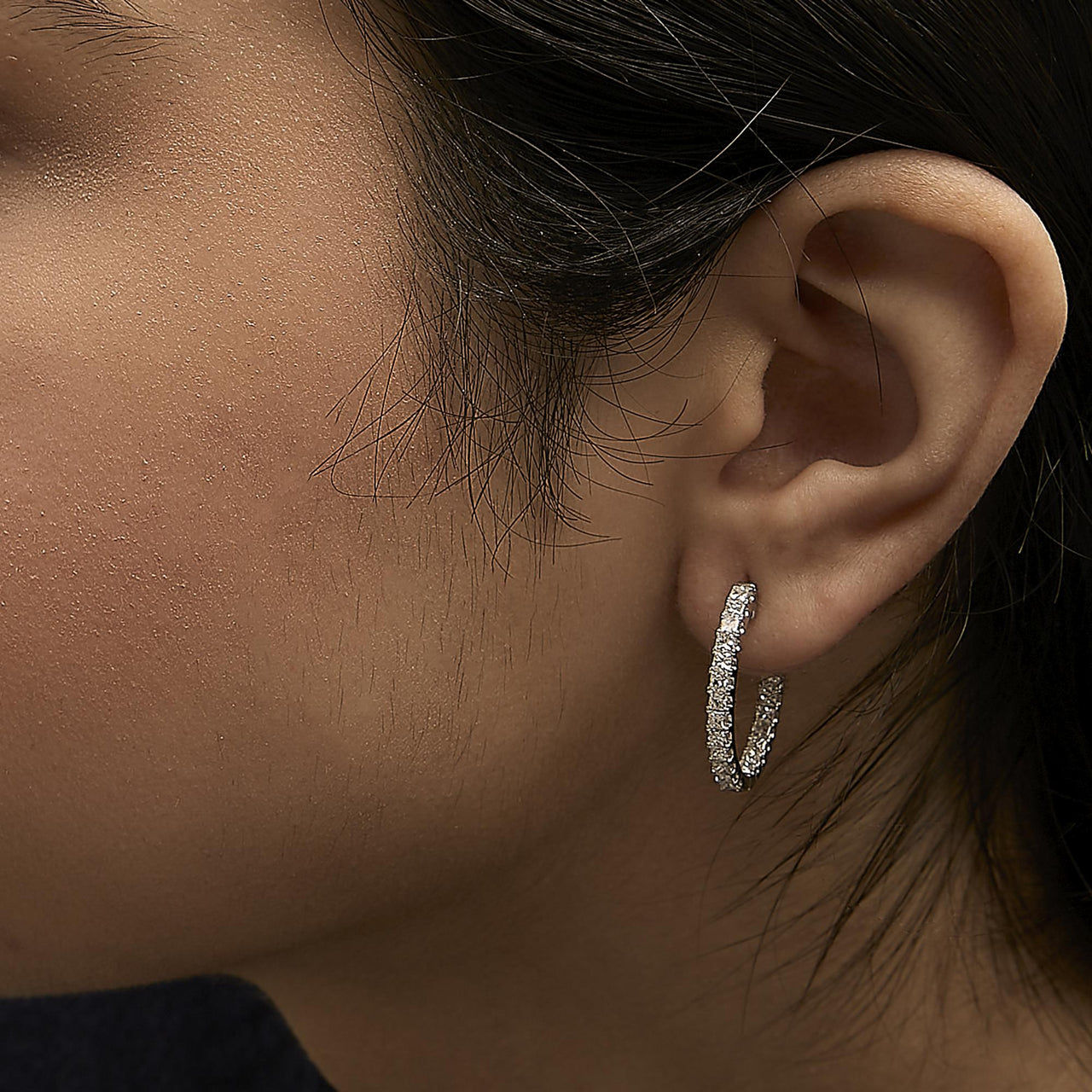 14K White Gold 3.00 Cttw Princess Diamond Inside Out Elongated Hoop Earrings - KIAHMILLA