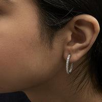 14K White Gold 3.00 Cttw Princess Diamond Inside Out Elongated Hoop Earrings - KIAHMILLA